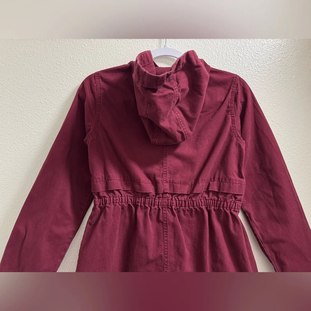 Old Navy Hooded Scout Jacket Full Zip Snap Buttons Pockets Maroon Girls XL 14